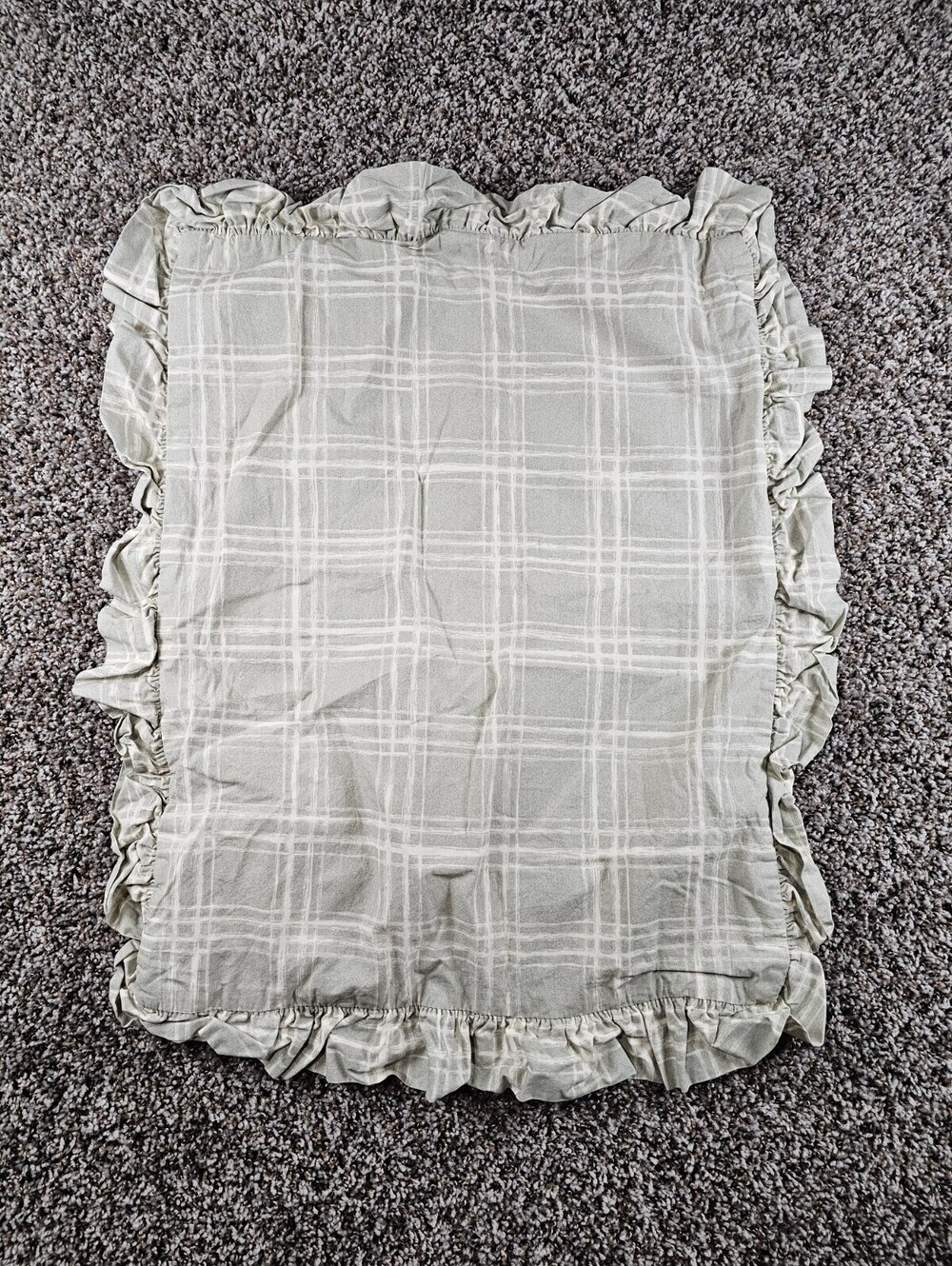 Vtg Eddie Bauer Home Standard Size Pillow Sham Sage Green White Plaid Ruffled